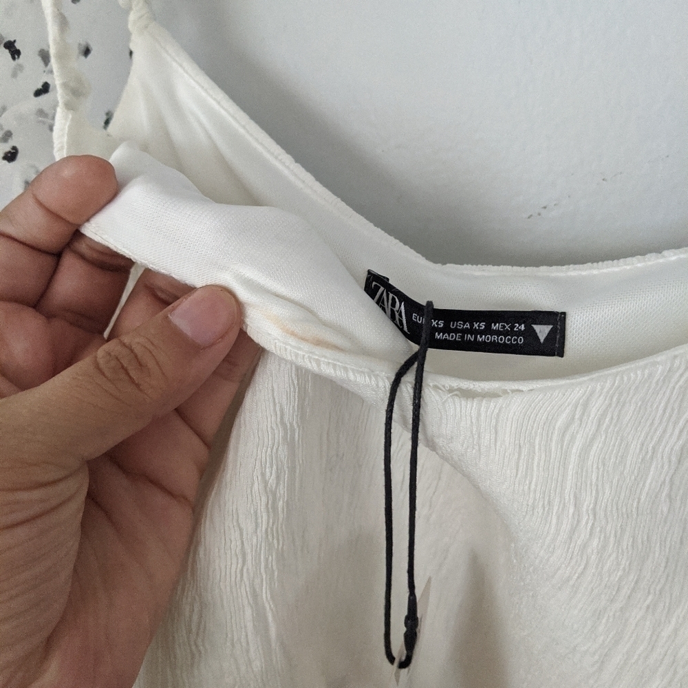ZARA Bubble Sleeve Sheer Crop Top – White Black Dot Mesh – Size XS – Chic - Picture 5 of 7